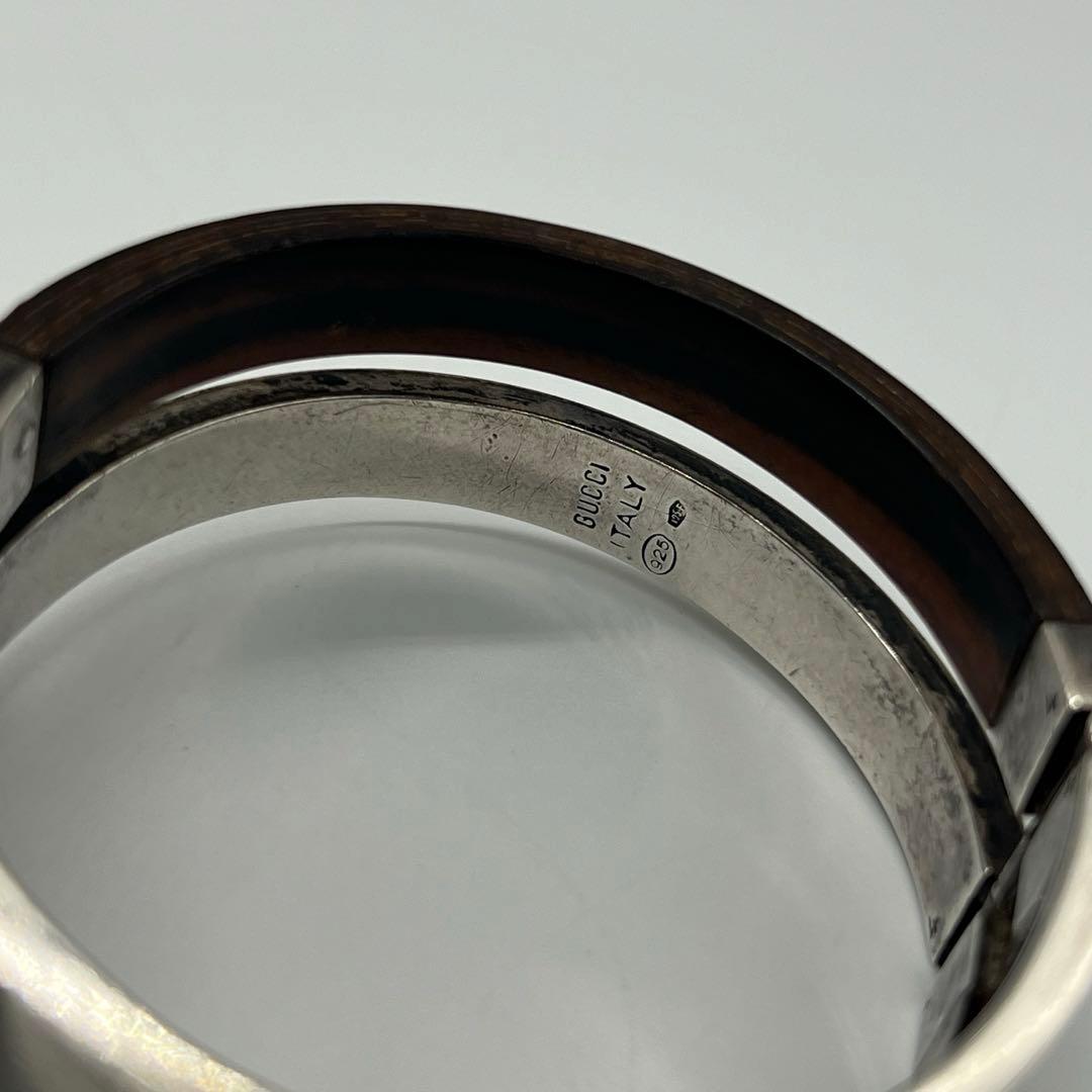 グッチ GUCCI ダブルベルトバックル バングル SV ウッド オールド