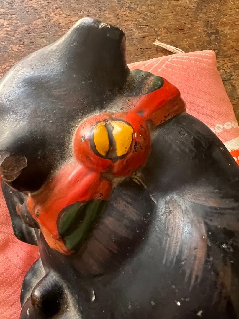 時代　アンティーク　黒猫　眠り猫　置物　レトロ　古道具　縁起物