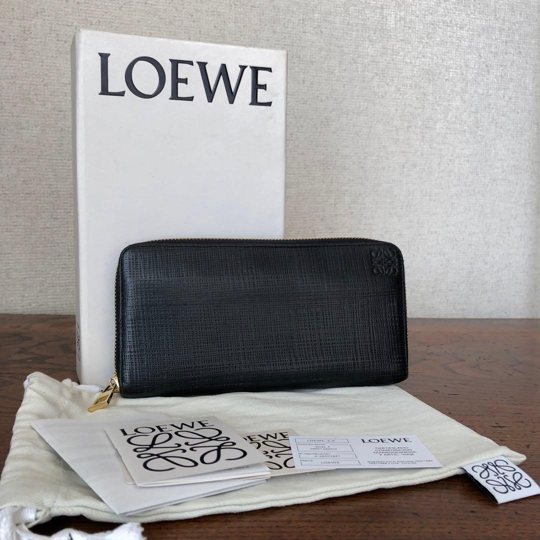 LOEWE ロエベ ラウンドジップ ウォレット 長財布 アナグラム レザー 黒