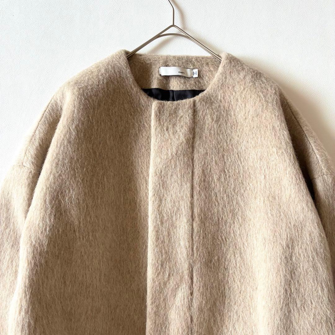 ノット　現行　TOMORROWLAND　ノーカラーシャギーコート　ウール　モヘア