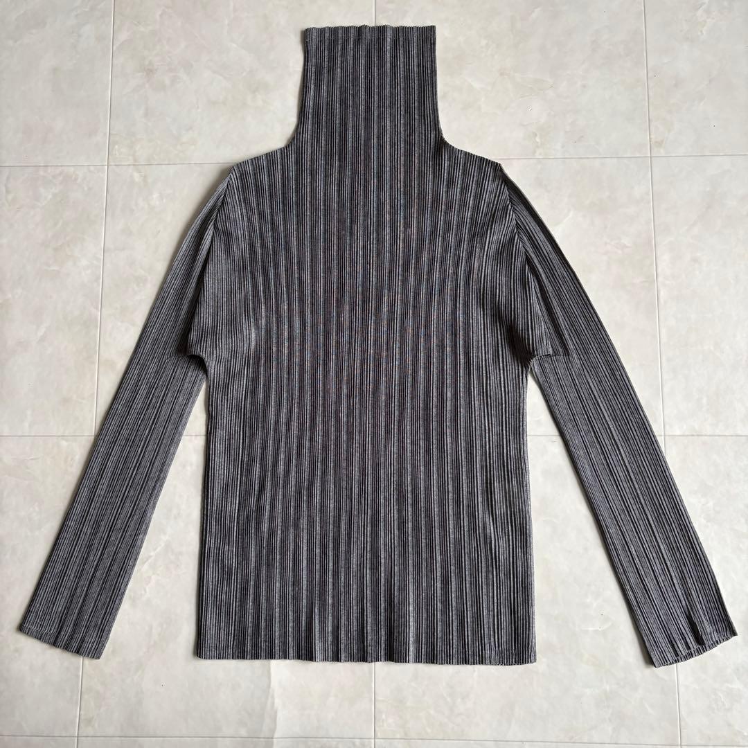 PLEATS PLEASE ハイネック長袖プリーツカットソー チャコール 3