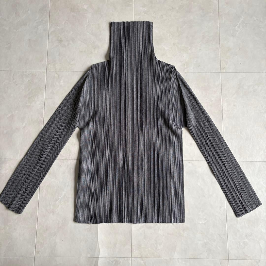 PLEATS PLEASE ハイネック長袖プリーツカットソー チャコール 3