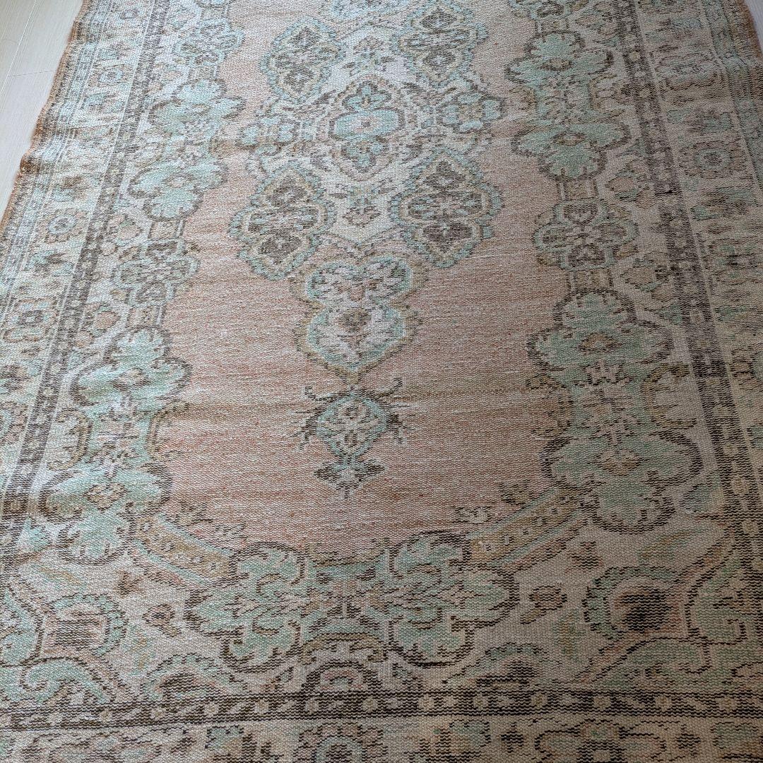 大判163×258 シャビーサーモン×エメラルドグリーン　トルコヴィンテージラグ