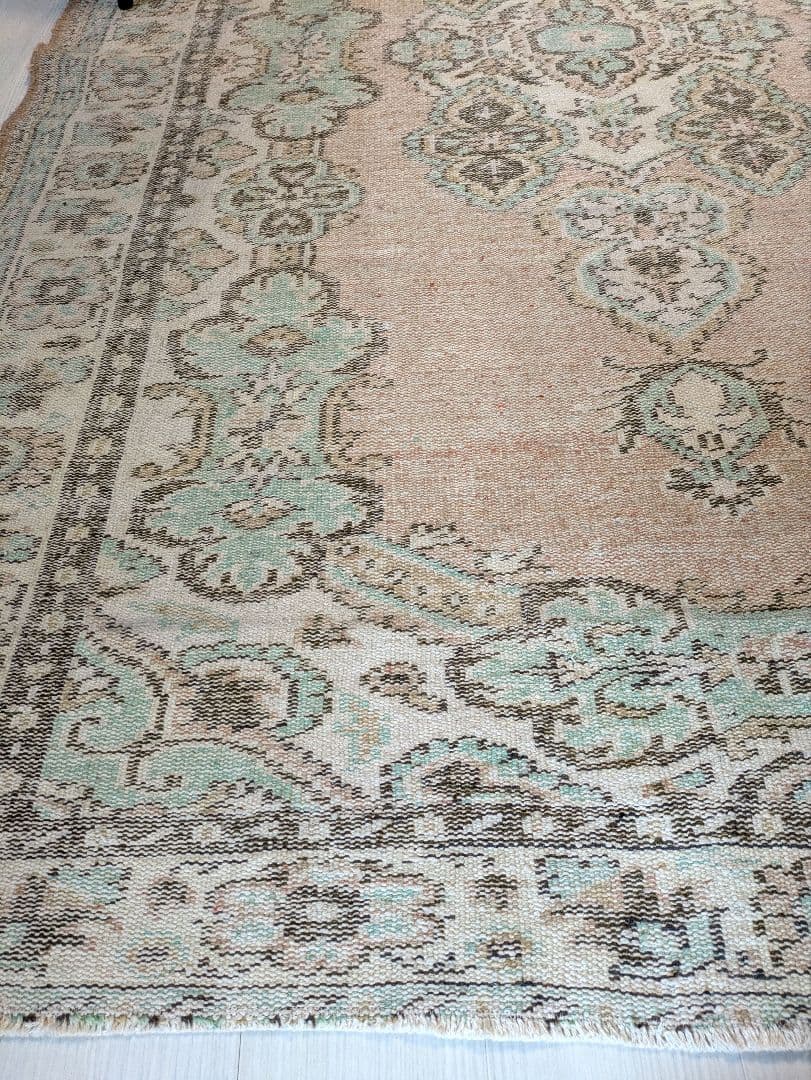 大判163×258 シャビーサーモン×エメラルドグリーン　トルコヴィンテージラグ