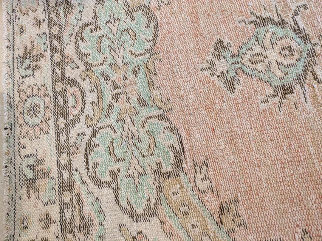 大判163×258 シャビーサーモン×エメラルドグリーン　トルコヴィンテージラグ