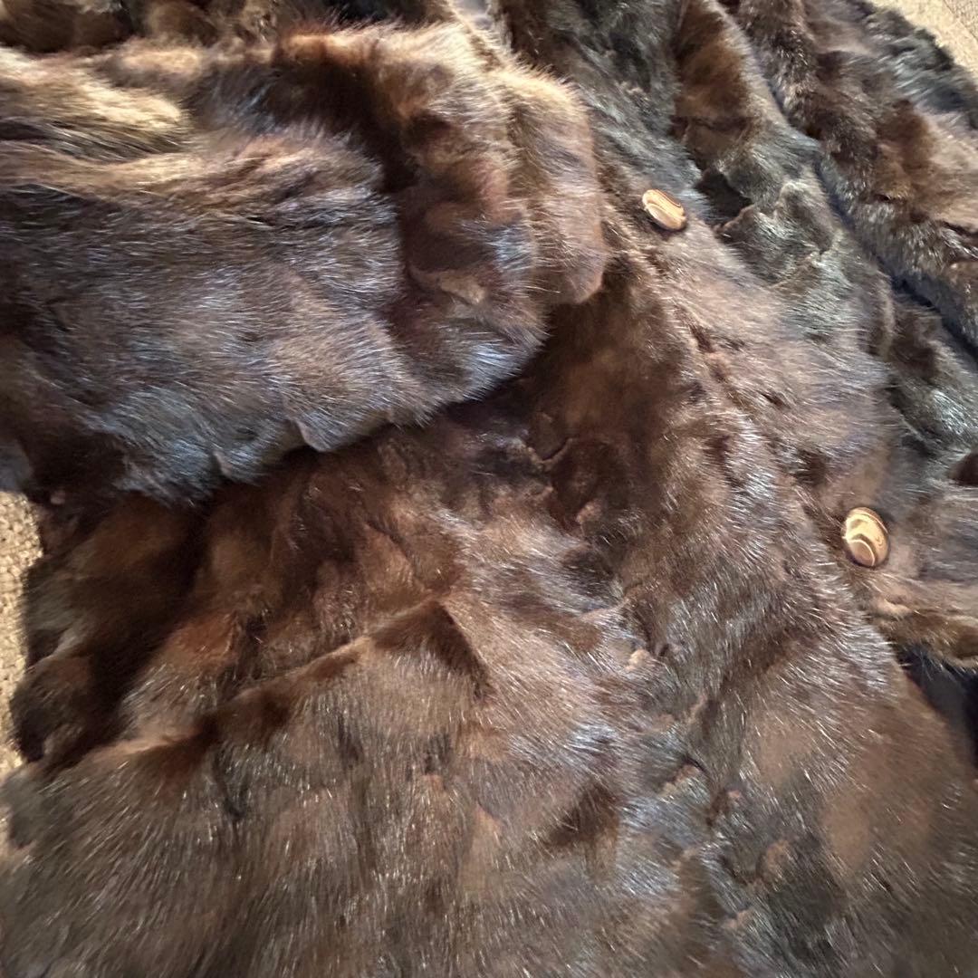 【美品】フード付き ミンク Aライン ロングコート ダークブラウン 95センチ丈