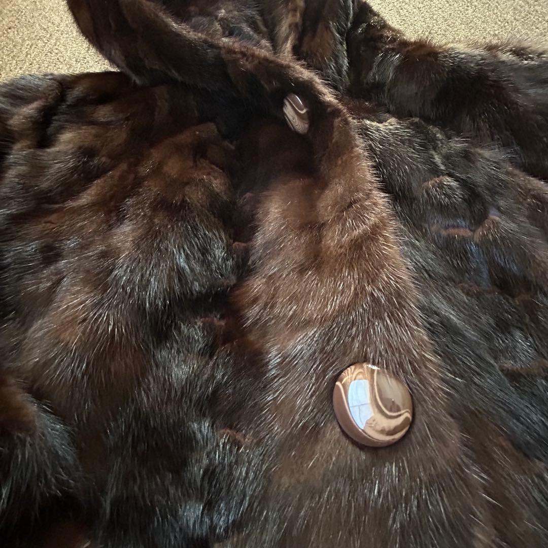 【美品】フード付き ミンク Aライン ロングコート ダークブラウン 95センチ丈