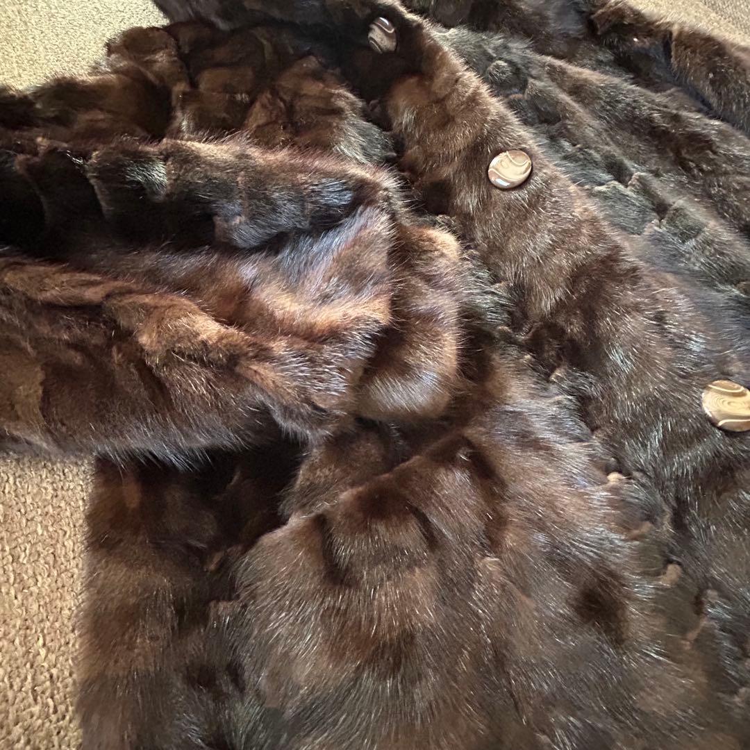 【美品】フード付き ミンク Aライン ロングコート ダークブラウン 95センチ丈