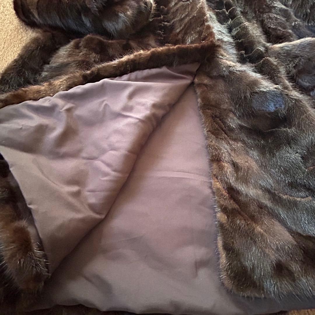 【美品】フード付き ミンク Aライン ロングコート ダークブラウン 95センチ丈