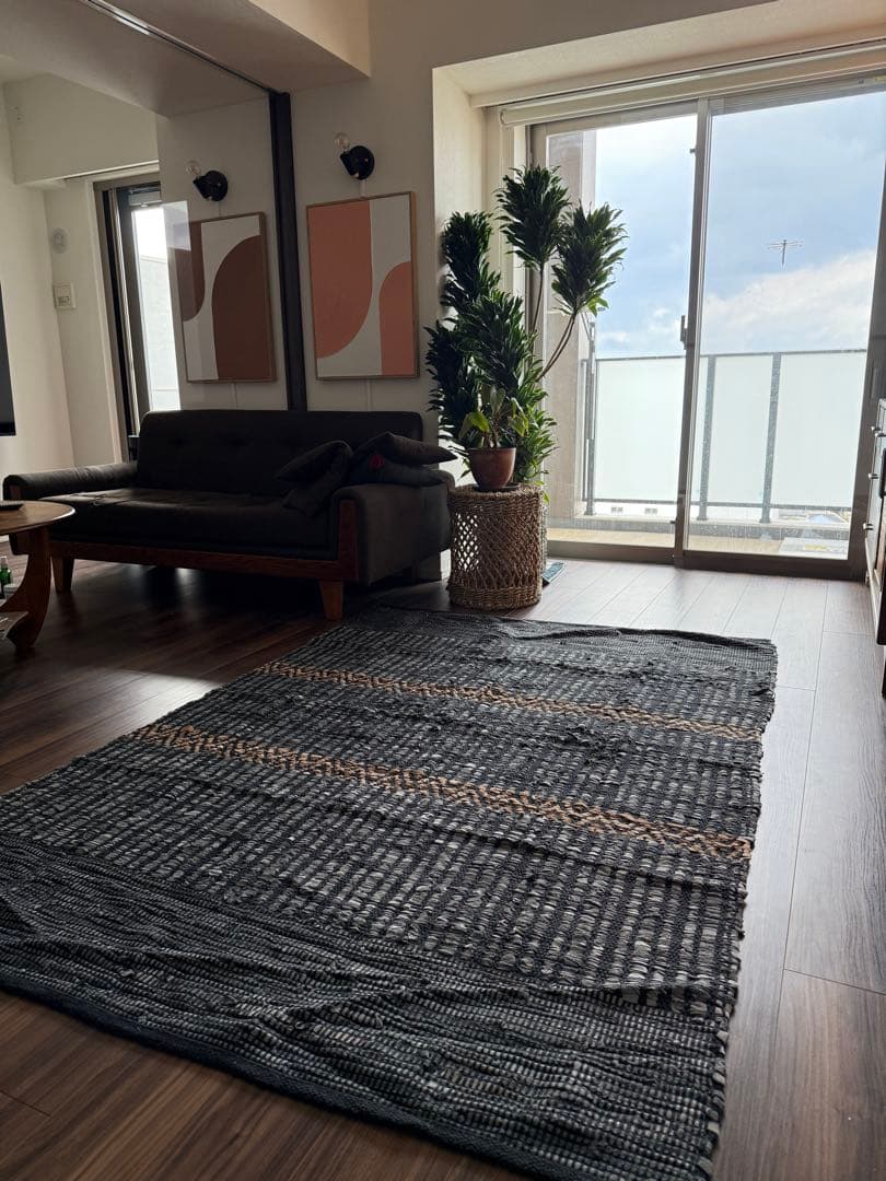 レザーラグ205×140テクスチャー幾何学模様ラグ