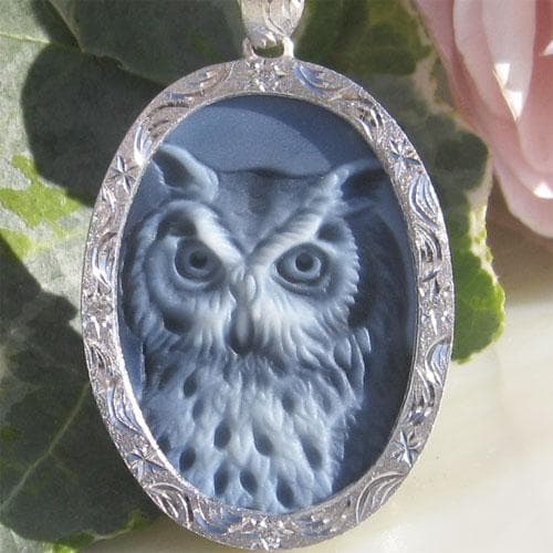 新品 ストーンカメオ 幸運を呼ぶ フクロウ ダイヤモンド ペンダントトップ