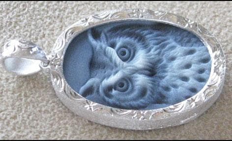 新品 ストーンカメオ 幸運を呼ぶ フクロウ ダイヤモンド ペンダントトップ