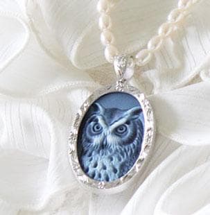 新品 ストーンカメオ 幸運を呼ぶ フクロウ ダイヤモンド ペンダントトップ