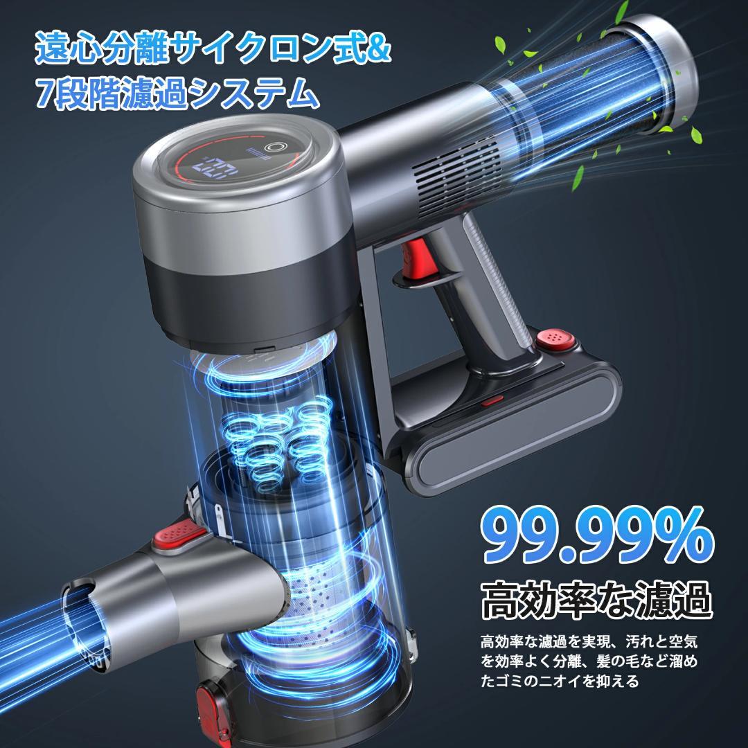 コードレス掃除機 サイクロン式 550Ｗ 3段吸引 軽量 低騒音 グリーンLED