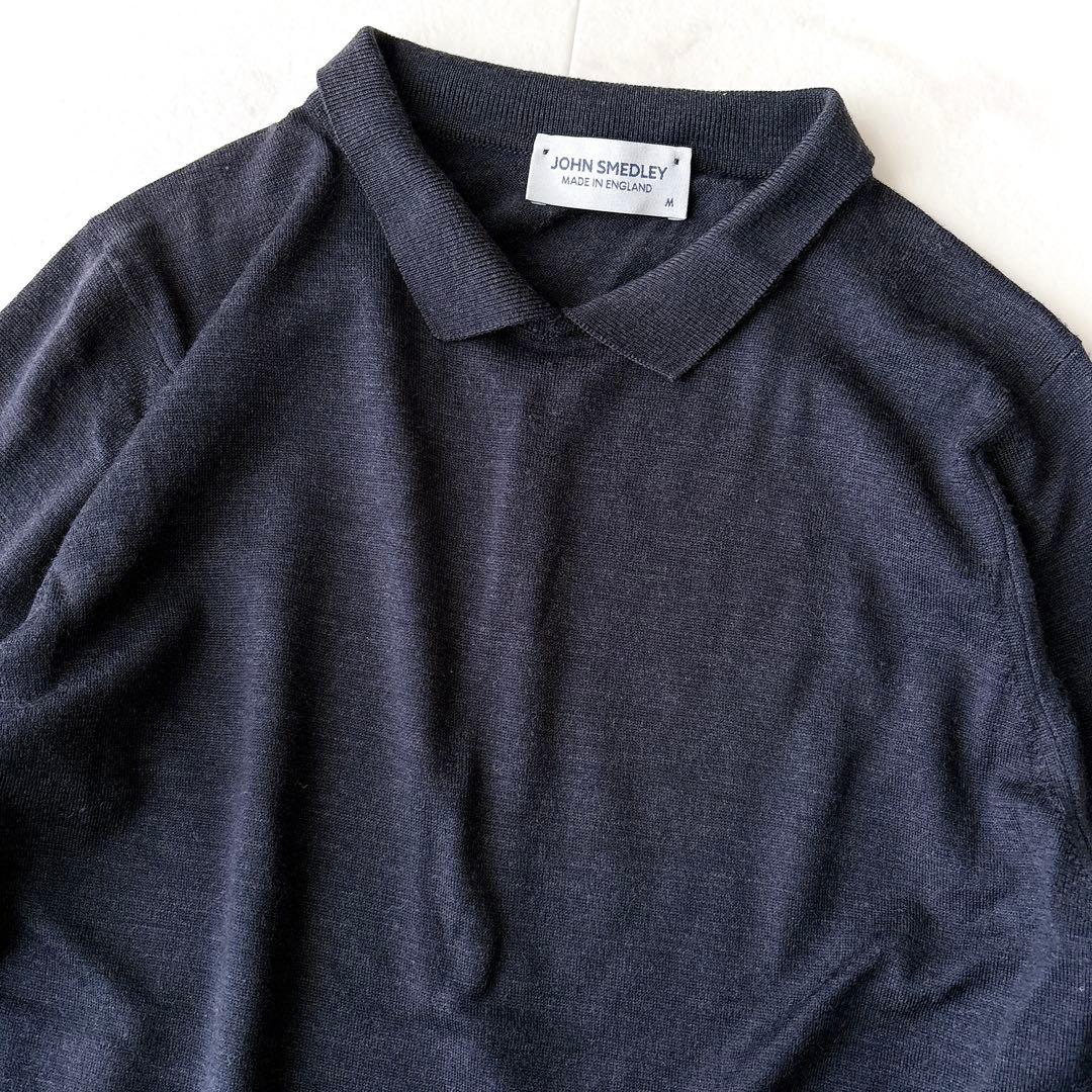 ジョンスメドレー＊ポロニット M ネイビー 薄手 ウール100% クレリック