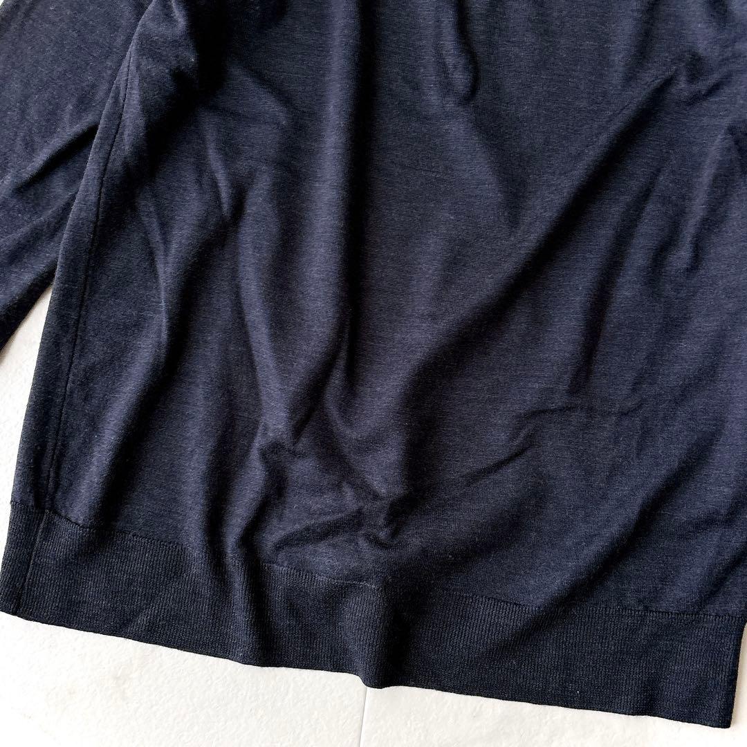 ジョンスメドレー＊ポロニット M ネイビー 薄手 ウール100% クレリック