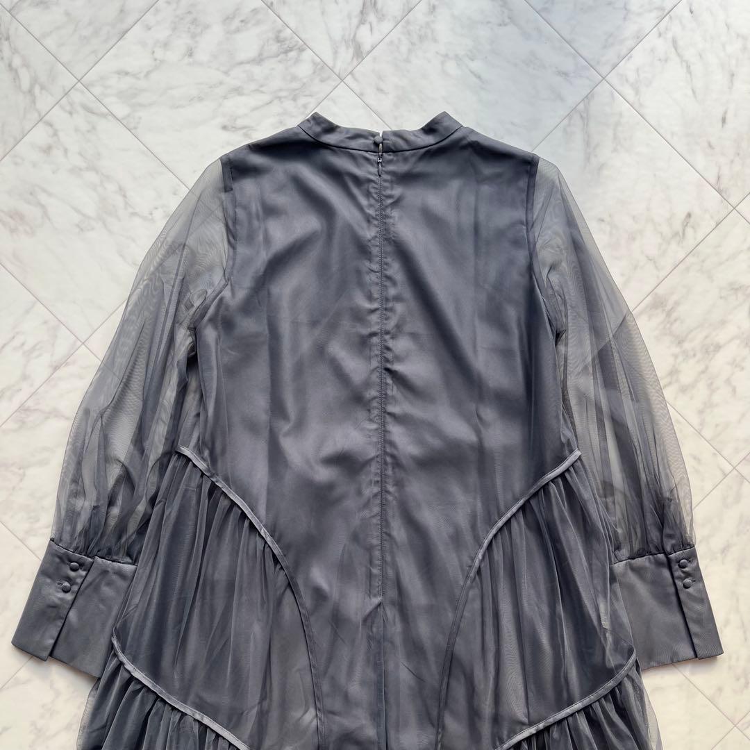 niana チュールパイピングAラインドレス　オケージョンドレス　M チャコール