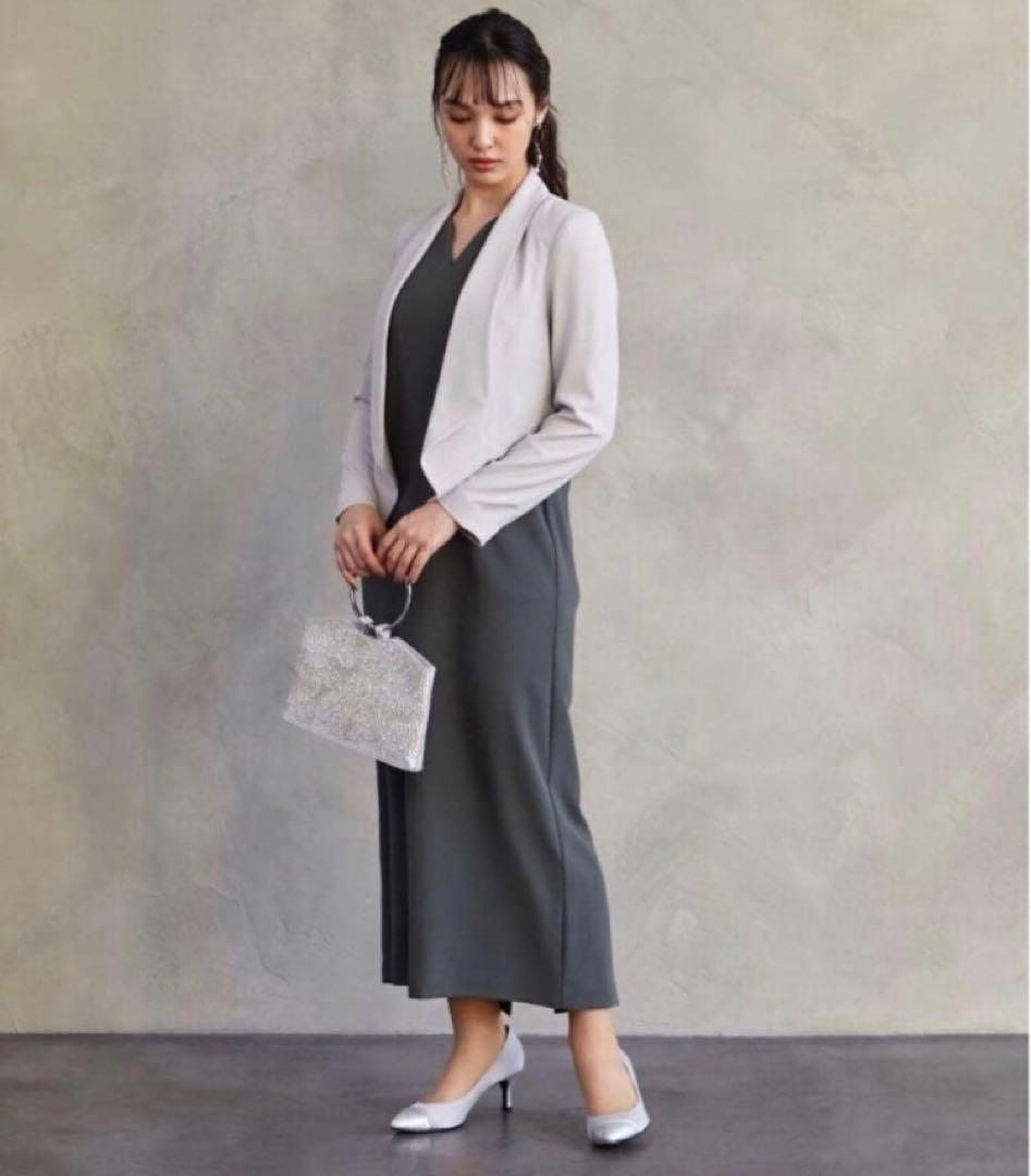 【人気】エメ　ショールカラージャケット　フォーマル　テーラード　長袖グレージュL