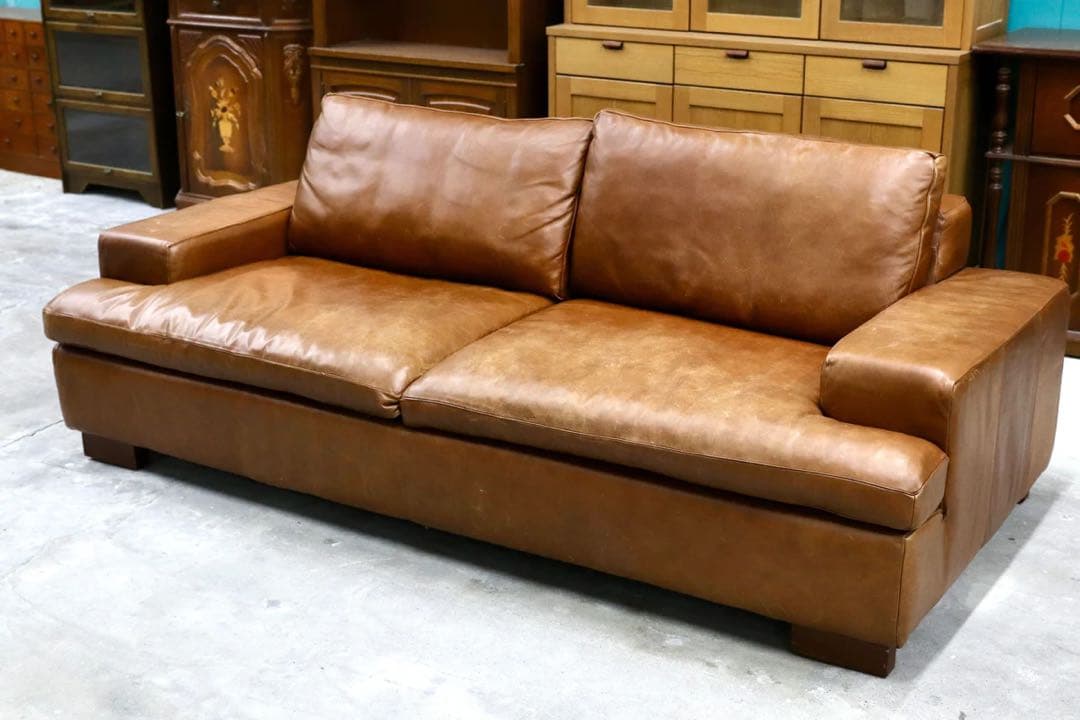 【ACTUS】総本革 レザー 2.5人掛けソファ