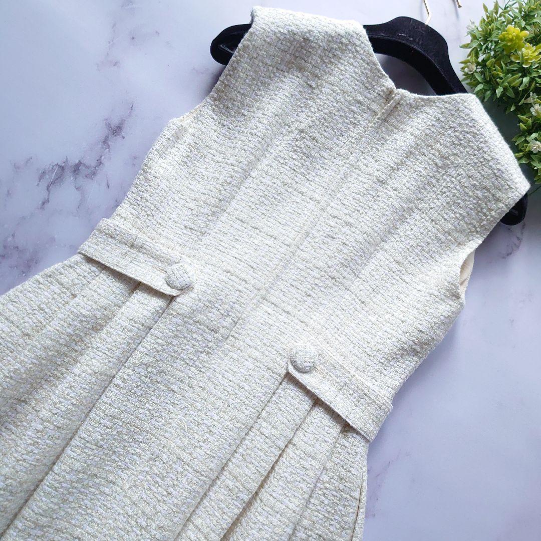 近年 チェスティ ツイード刺繍ロングワンピース チェック 花柄 ホワイト 0