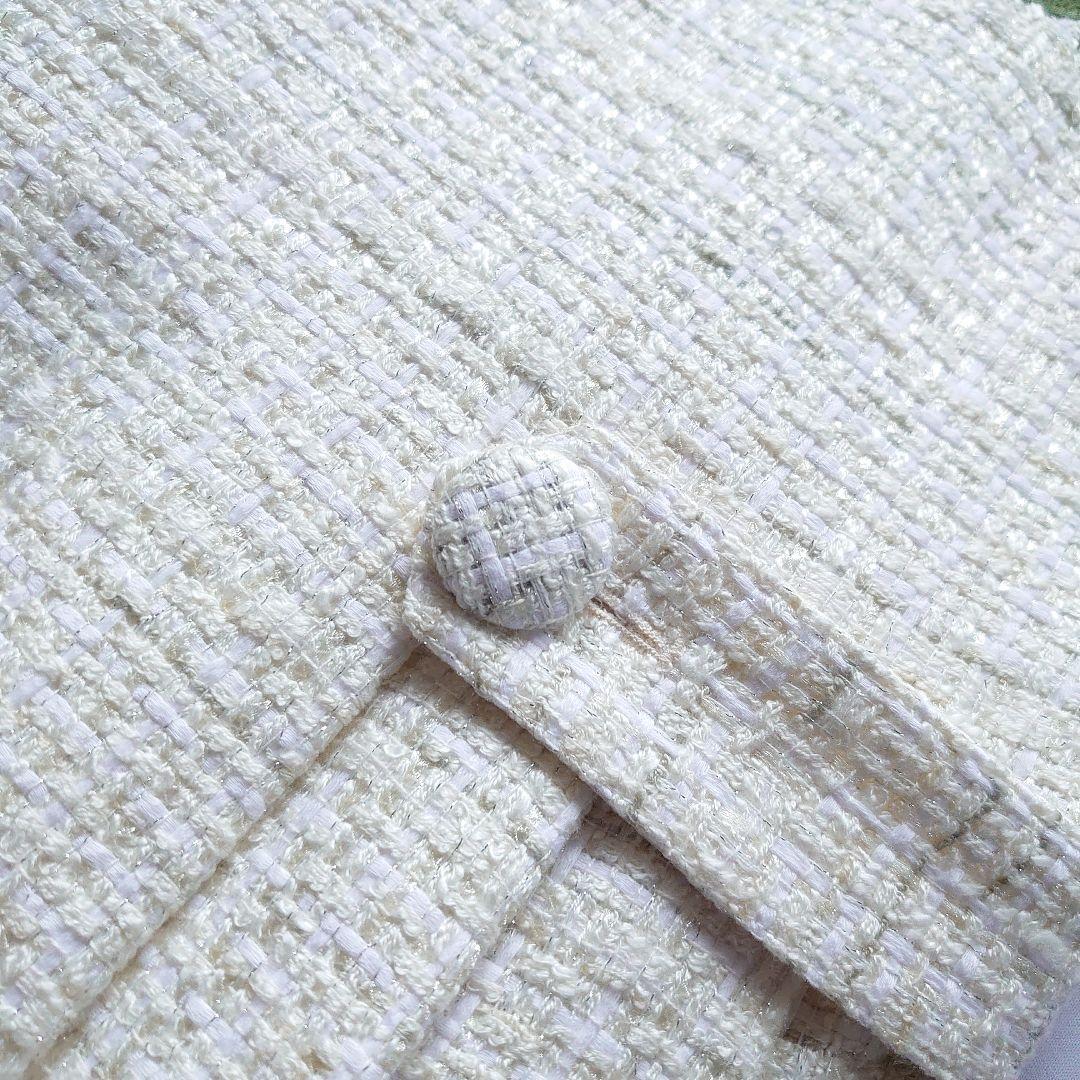 近年 チェスティ ツイード刺繍ロングワンピース チェック 花柄 ホワイト 0