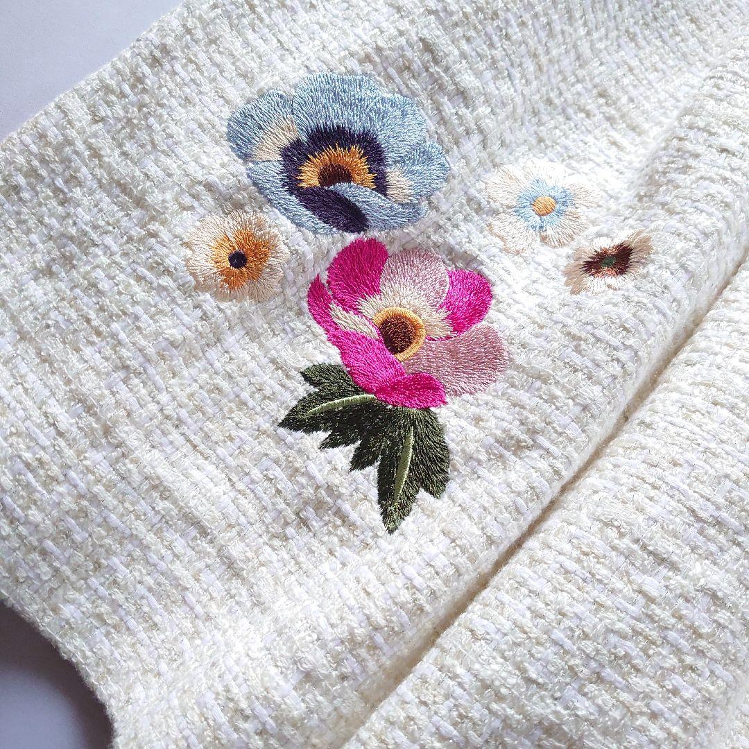 近年 チェスティ ツイード刺繍ロングワンピース チェック 花柄 ホワイト 0