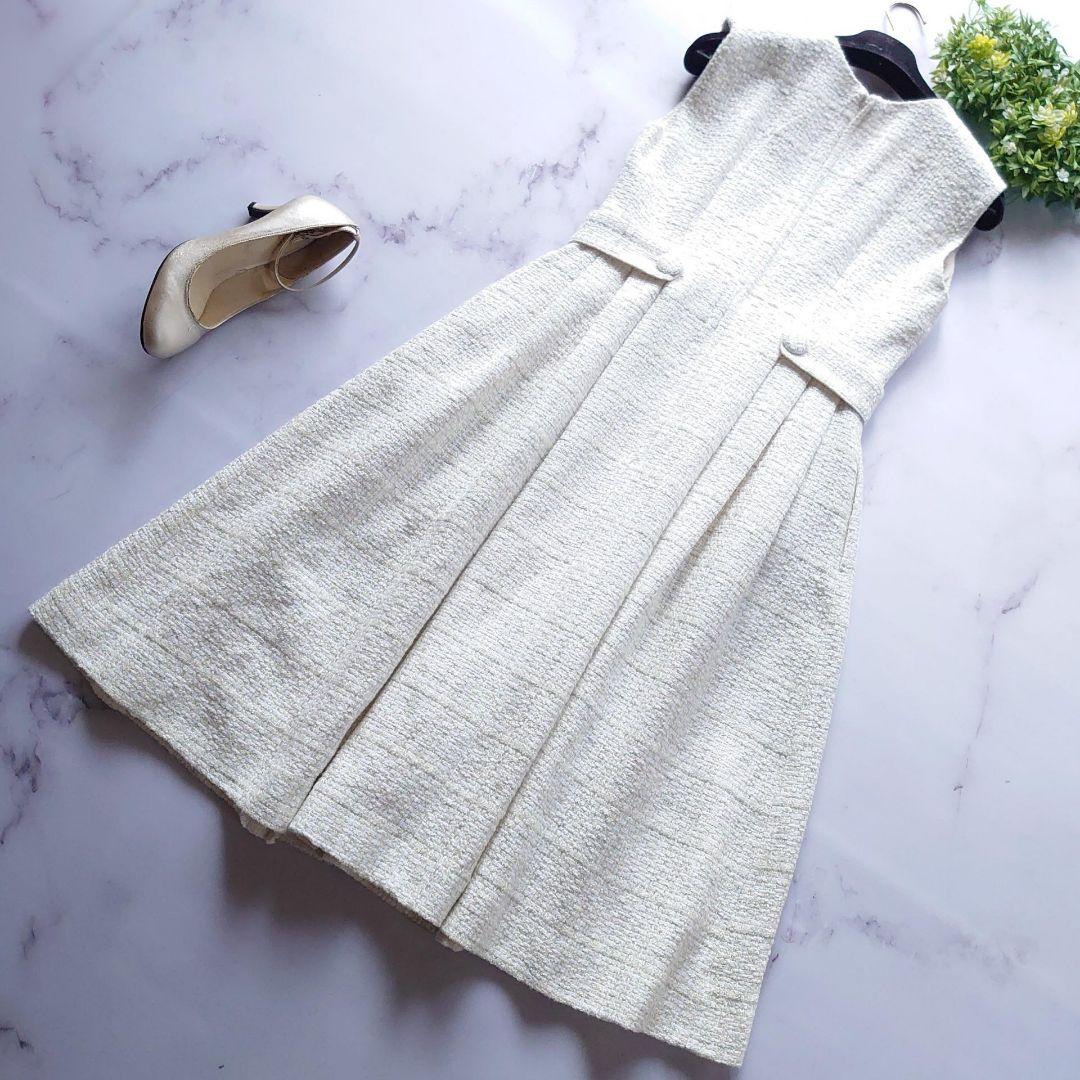 近年 チェスティ ツイード刺繍ロングワンピース チェック 花柄 ホワイト 0