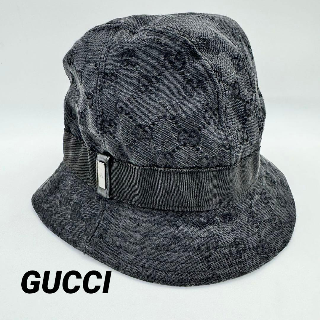 GUCCI グッチ　バケットハット　ブラック　GG柄　Mサイズ