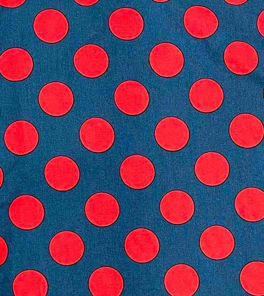 浴衣 単品 女性用 日本製 半身仕立て 綿100％ 深紅×青灰色 水玉模様