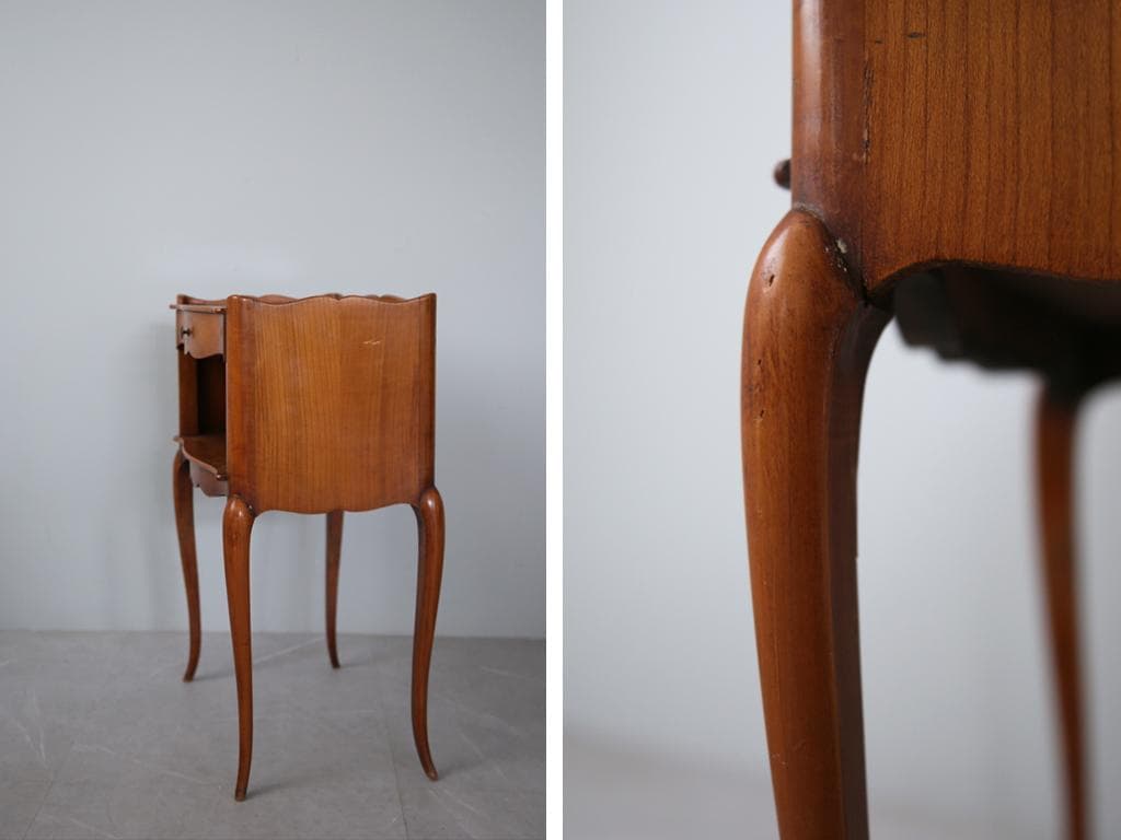 フランスアンティーク猫脚ナイトテーブル/木製キャビネット机飾り棚(82-14)