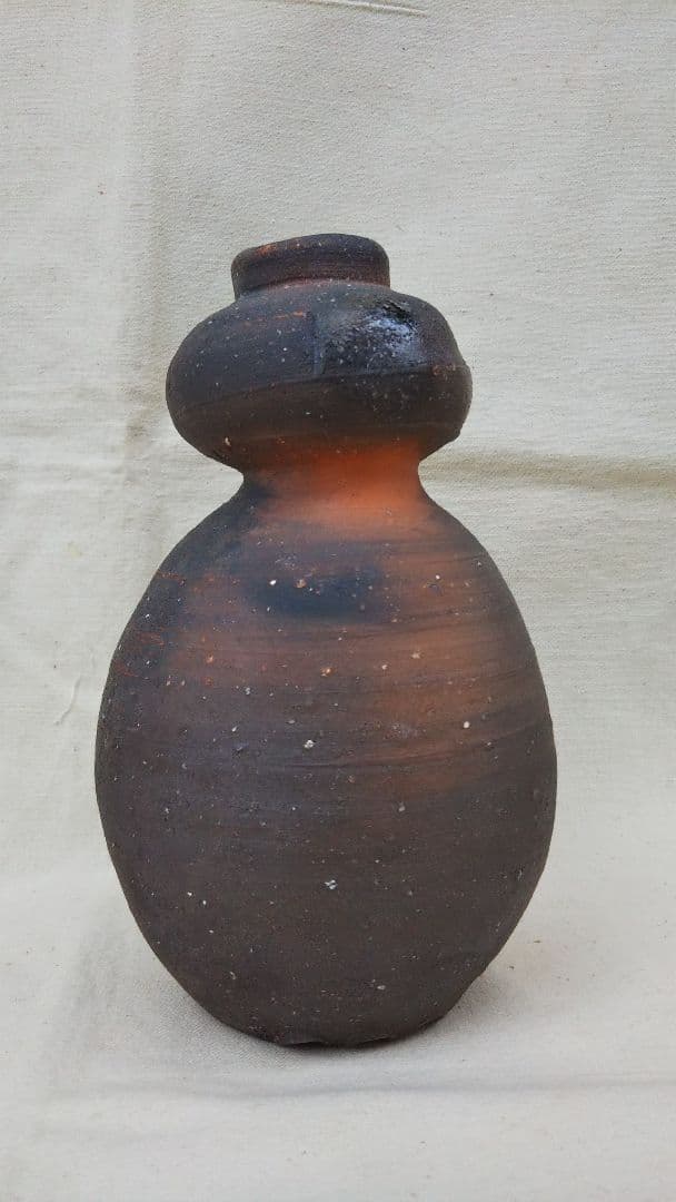 常滑焼 四代 常山 山田絵夢 花入 共箱  窯変 花瓶  瓢箪