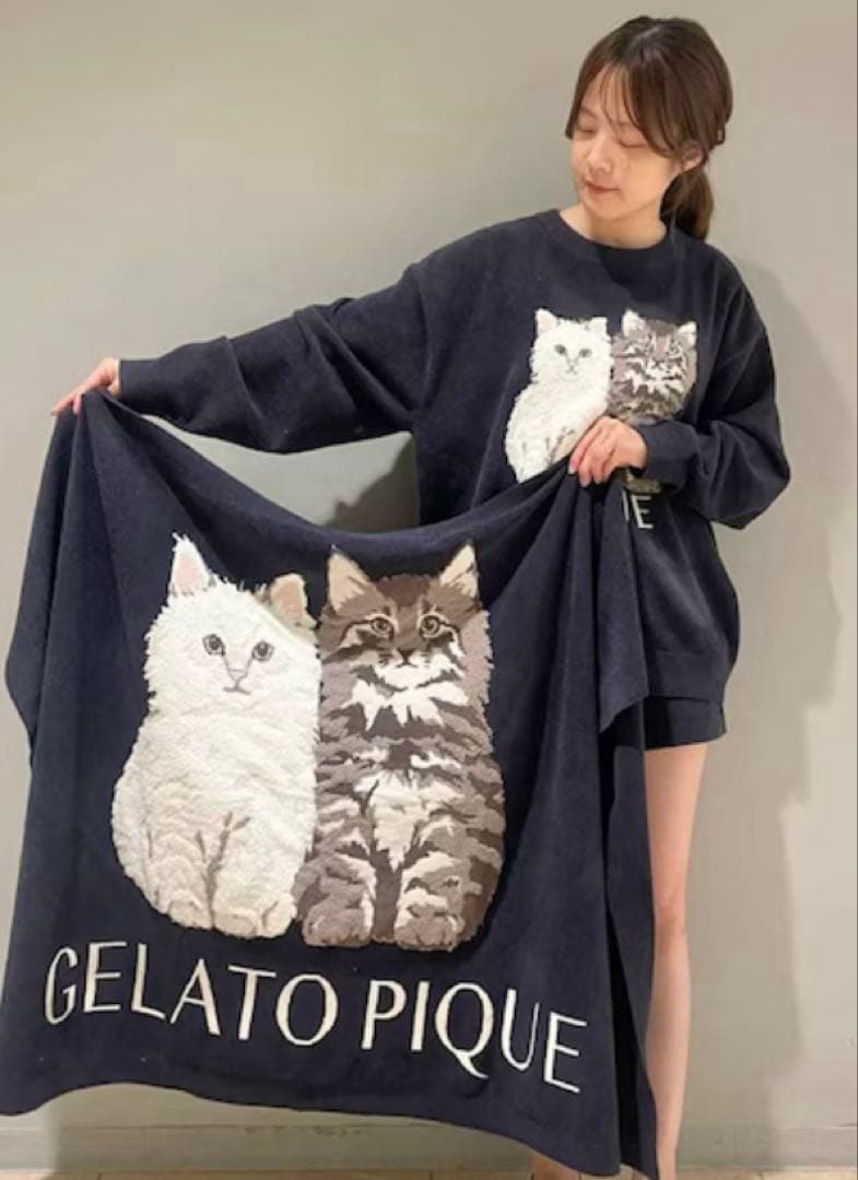 ツインキャットジャガードブランケット ジェラートピケ