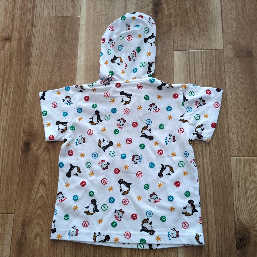 90サイズ　ピングー　フード付Ｔシャツ・デニムカバーオールセット　PINGU