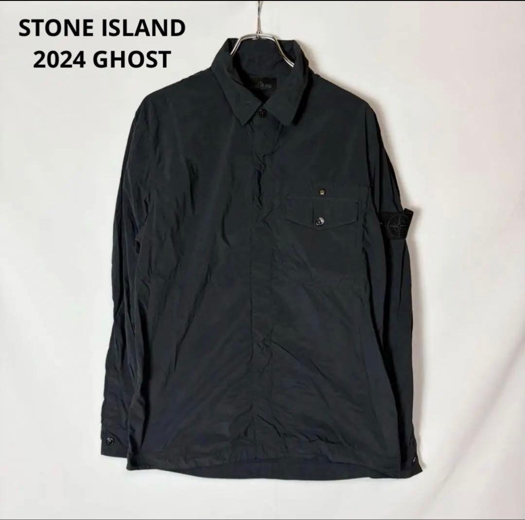 【美品✨】ストーンアイランド　ゴースト　長袖シャツ　ブラックワッペン　Lサイズ