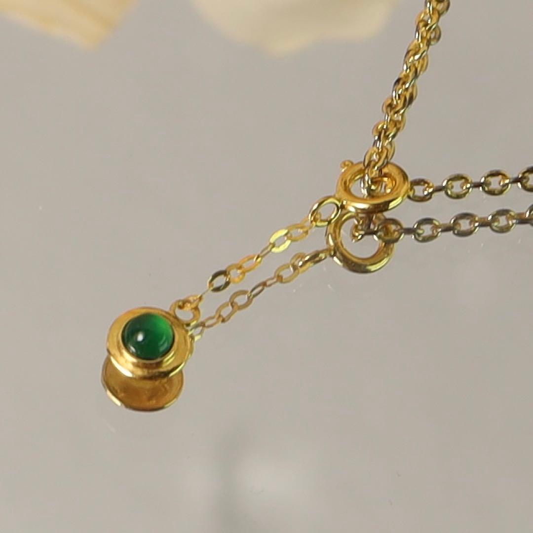 セール！G076ゴールド18K ミャンマーAジェイド本翡翠付きチェーンチャーム