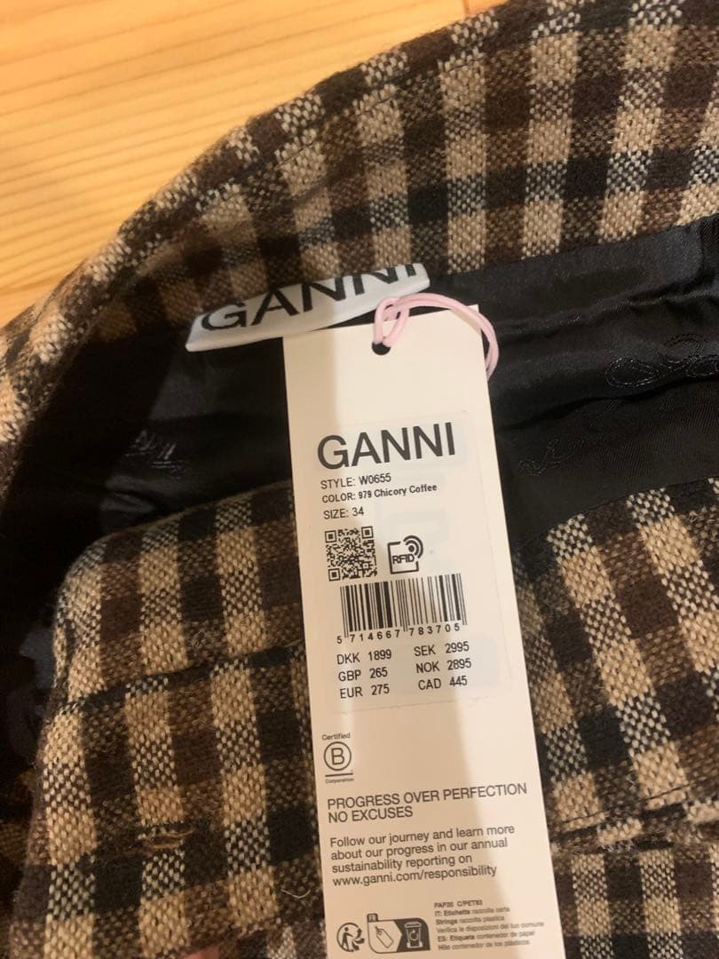 GANNI/ガニー】Check Wool Mix Skirt ミニスカート