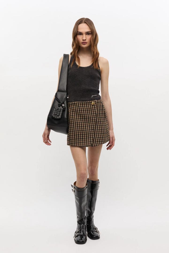 GANNI/ガニー】Check Wool Mix Skirt ミニスカート