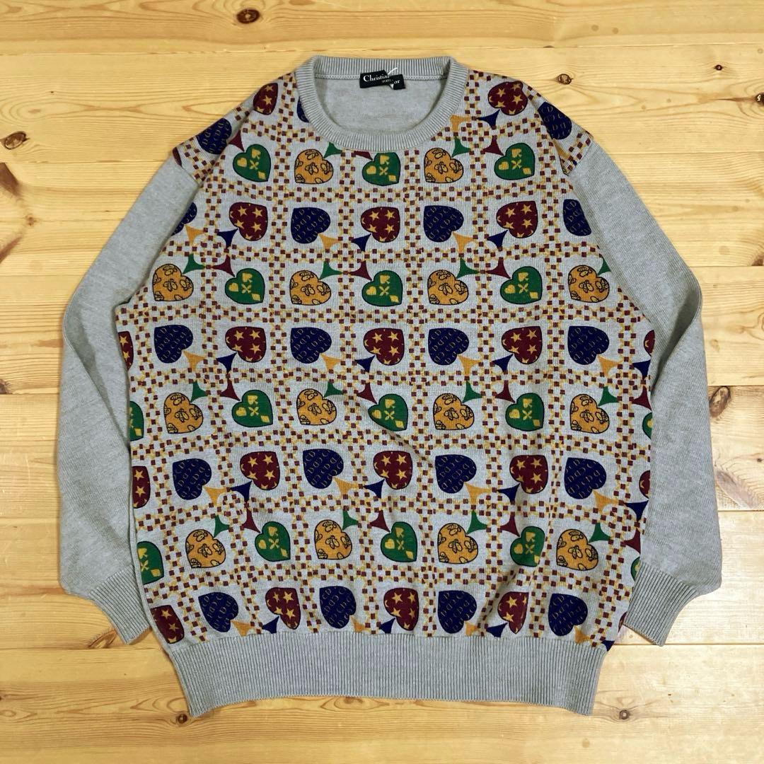 美品　90s Christian Dior ウールニット　ブルーグレー　CDロゴ