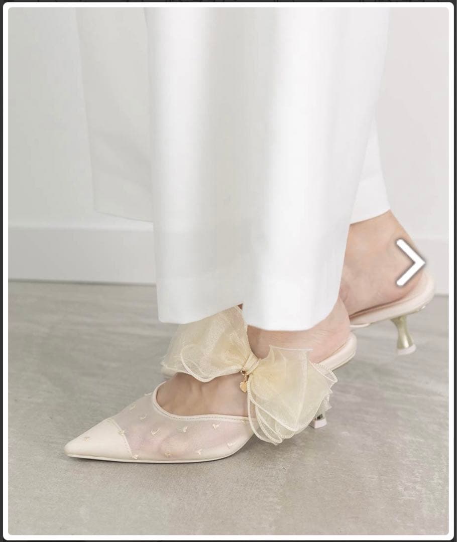 RANDA シフォンリボンハートミュールパンプス アイボリー　Sサイズ