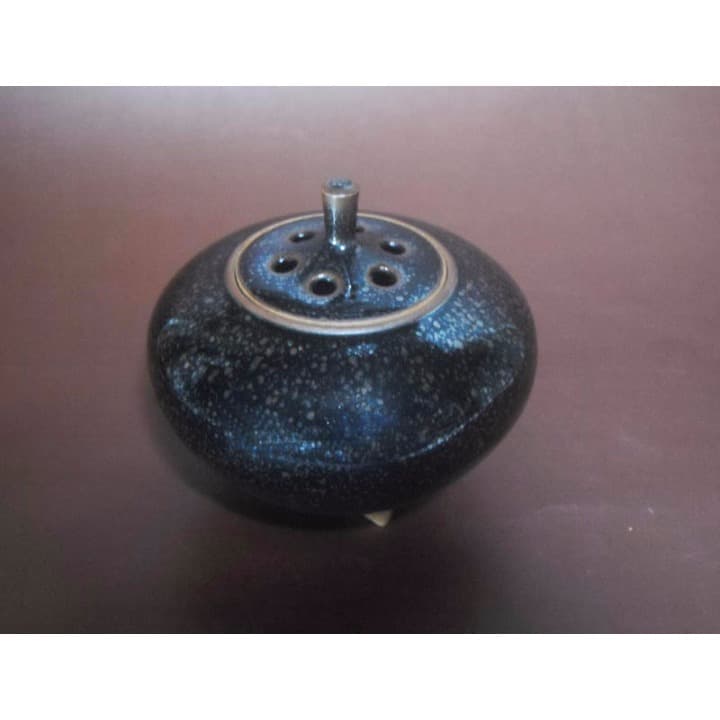 京焼 清水焼 鴻応窯 安房幸男 油滴天目 香炉 共箱 1258