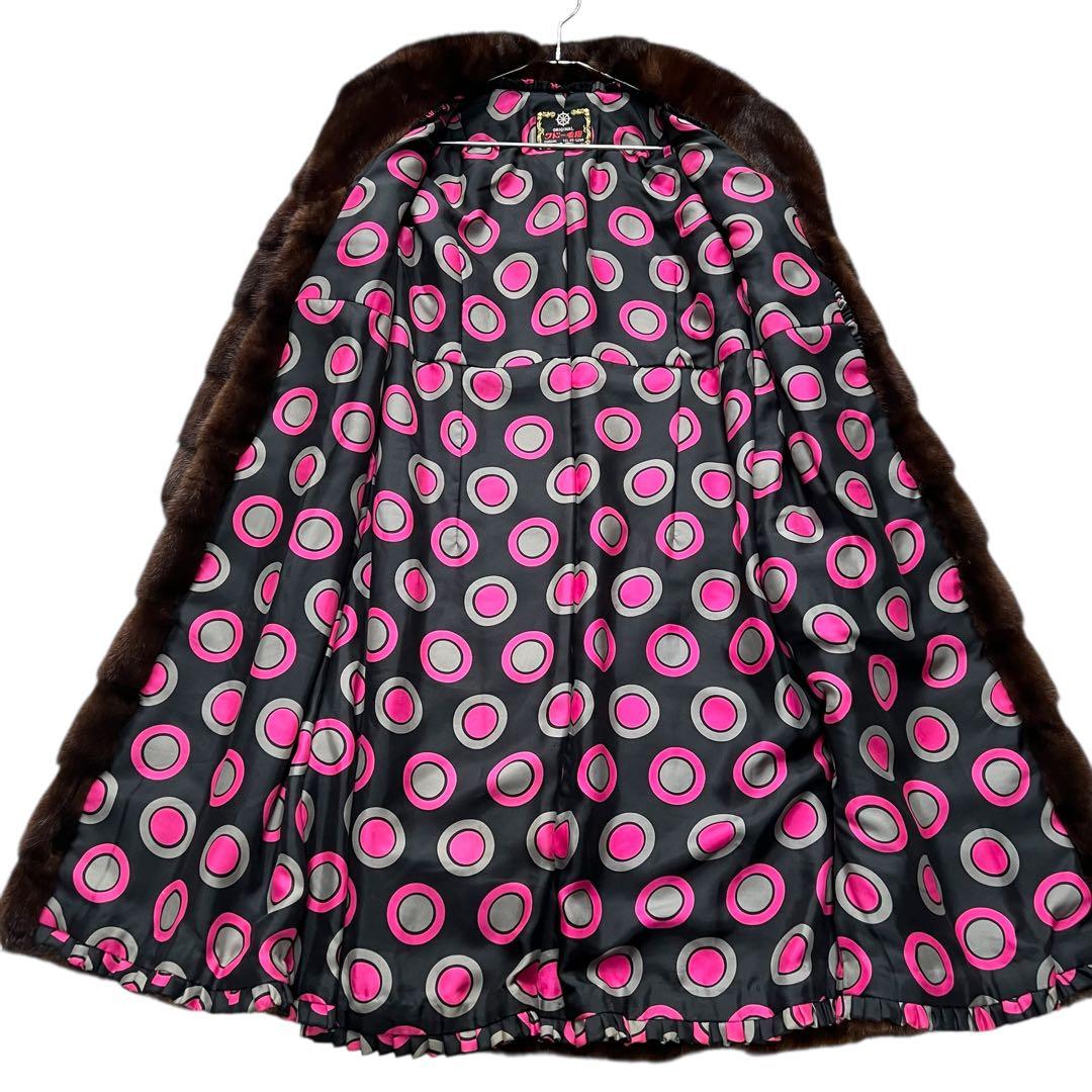 着丈100cm デミバフミンク 横段 ロング丈 裏地総柄 リアルファー 毛皮