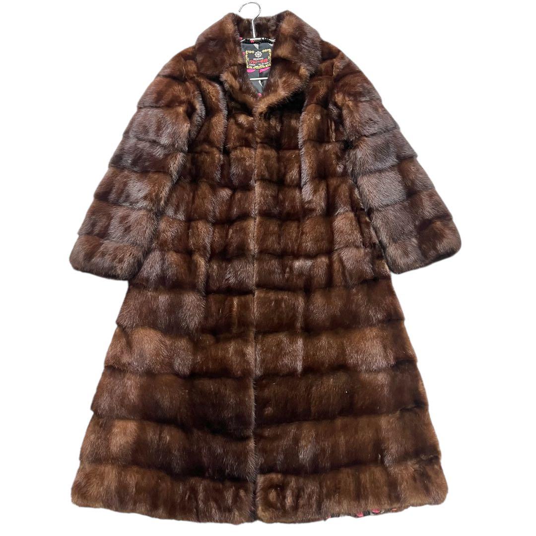 着丈100cm デミバフミンク 横段 ロング丈 裏地総柄 リアルファー 毛皮