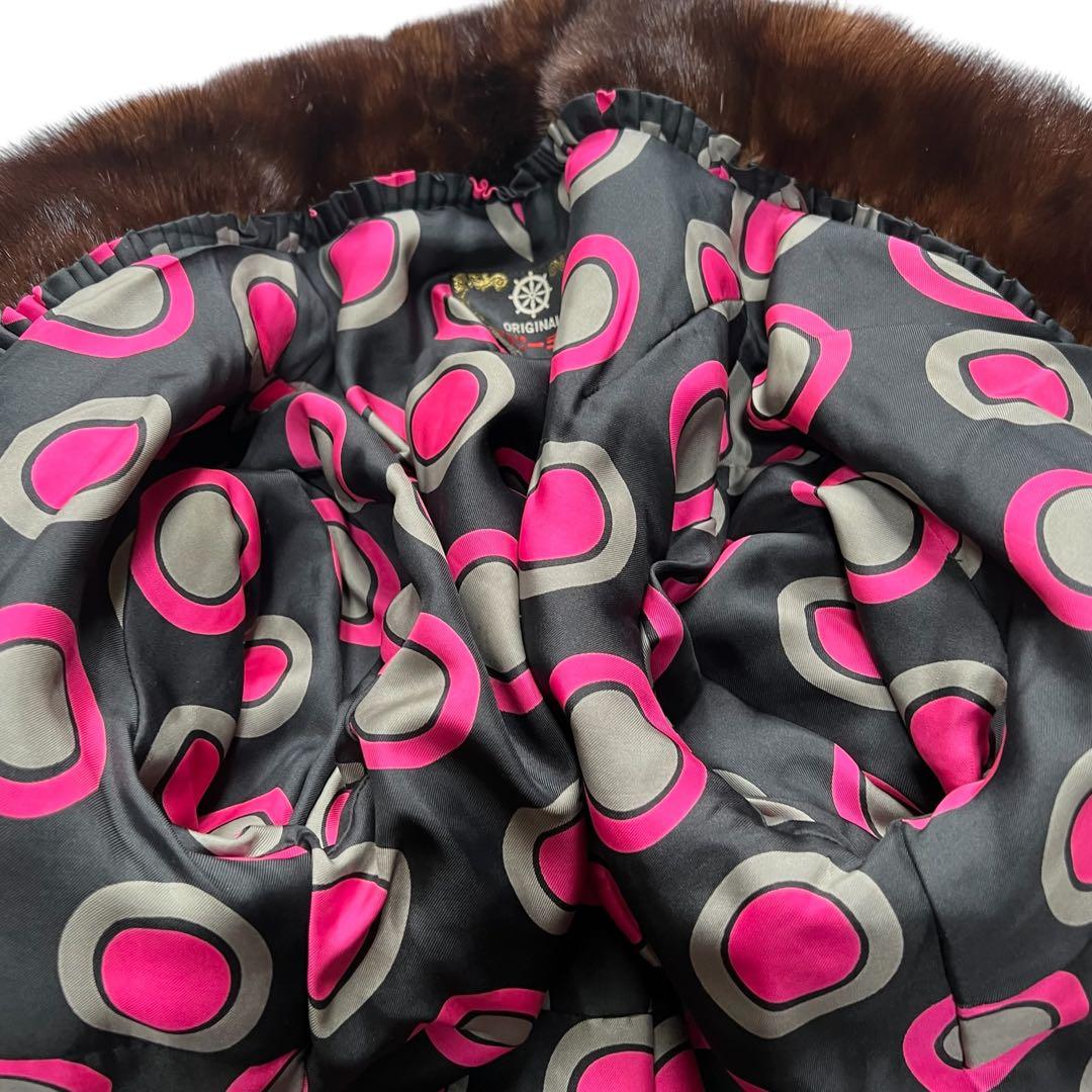 着丈100cm デミバフミンク 横段 ロング丈 裏地総柄 リアルファー 毛皮