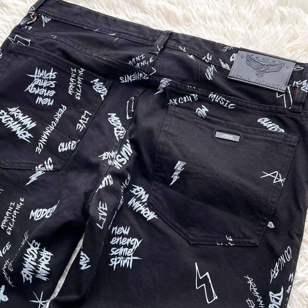 極美品✨アルマーニエクスチェンジ　デニムパンツ　ストレッチ　イーグル　黒　XL