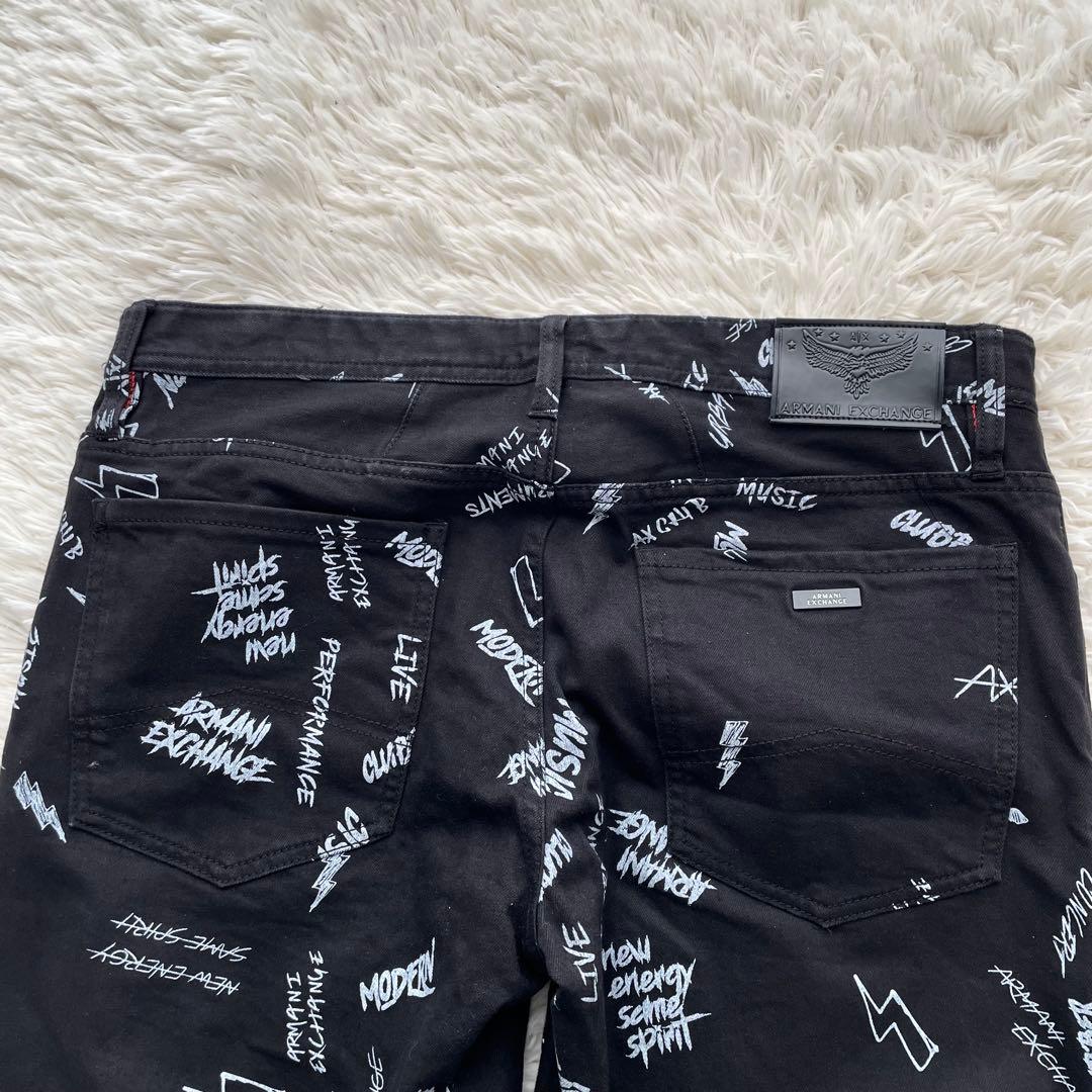 極美品✨アルマーニエクスチェンジ　デニムパンツ　ストレッチ　イーグル　黒　XL