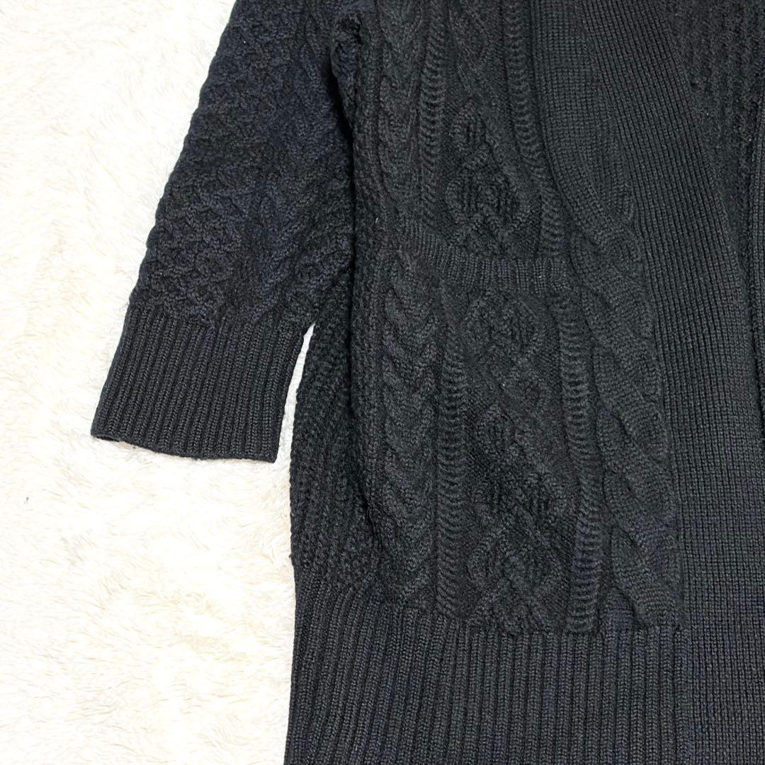 美品 BATONER バトナー ウールアルパカ ケーブルカーディガン 黒