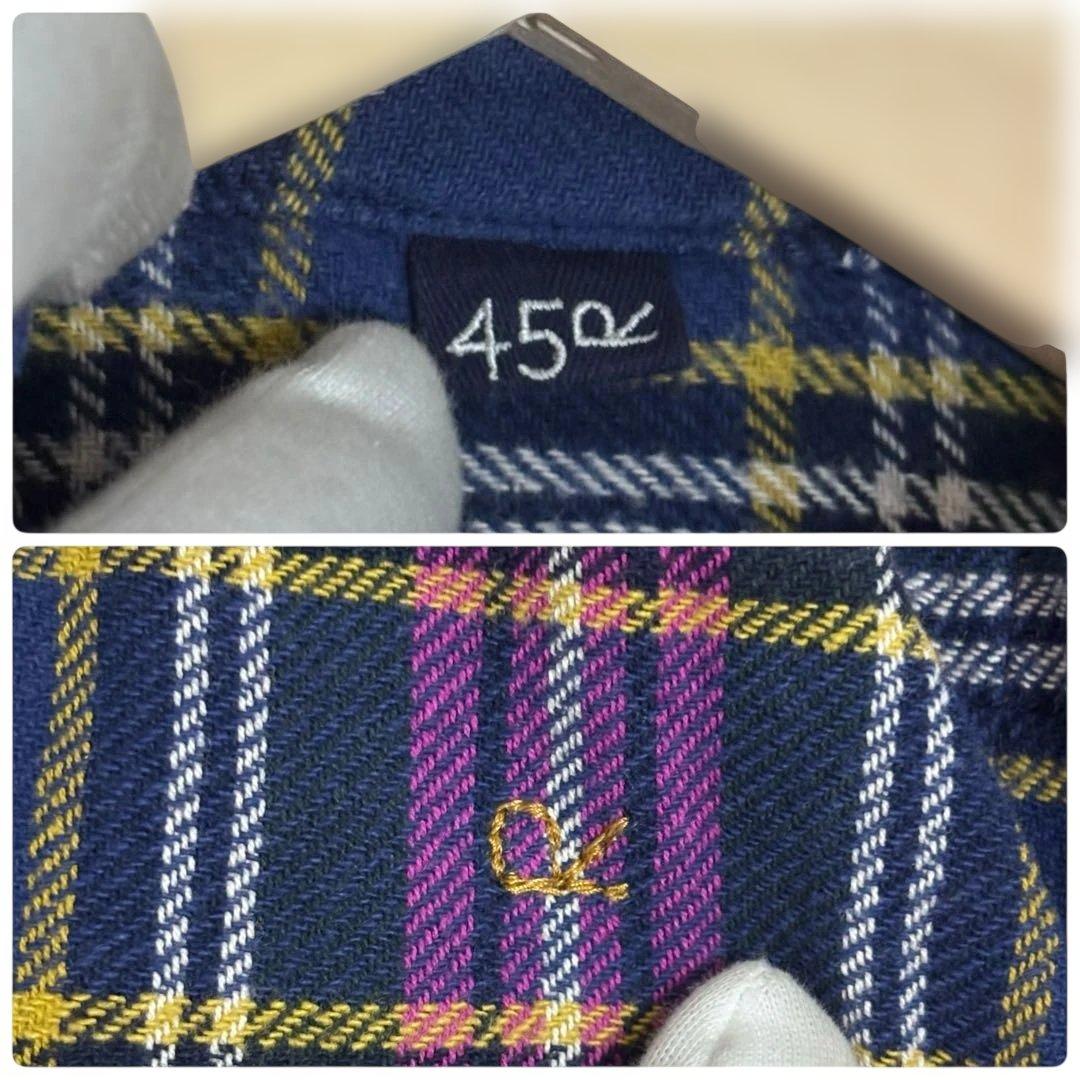 美品 45R インドネル フリルチュニック チェック 背中Rロゴ刺繍 ピンク F