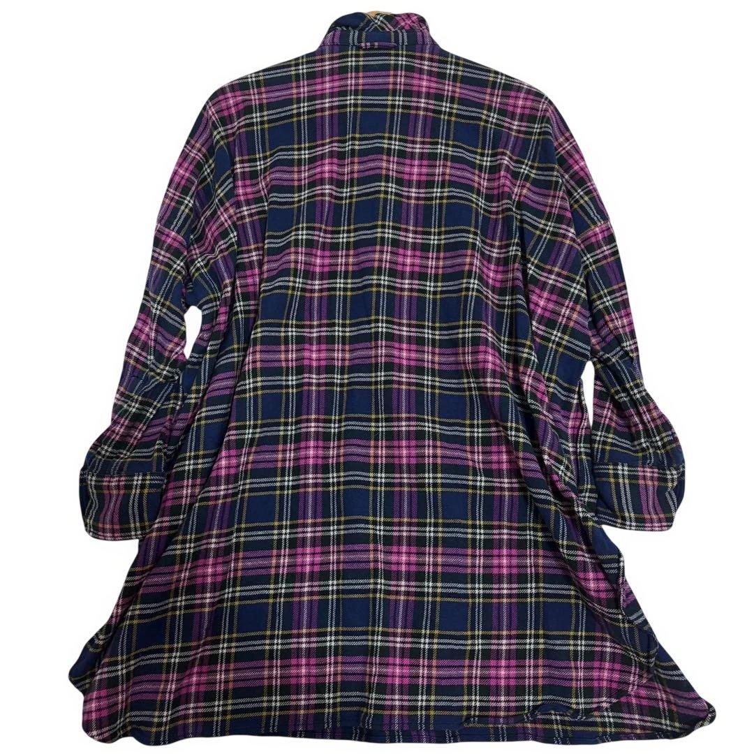 美品 45R インドネル フリルチュニック チェック 背中Rロゴ刺繍 ピンク F