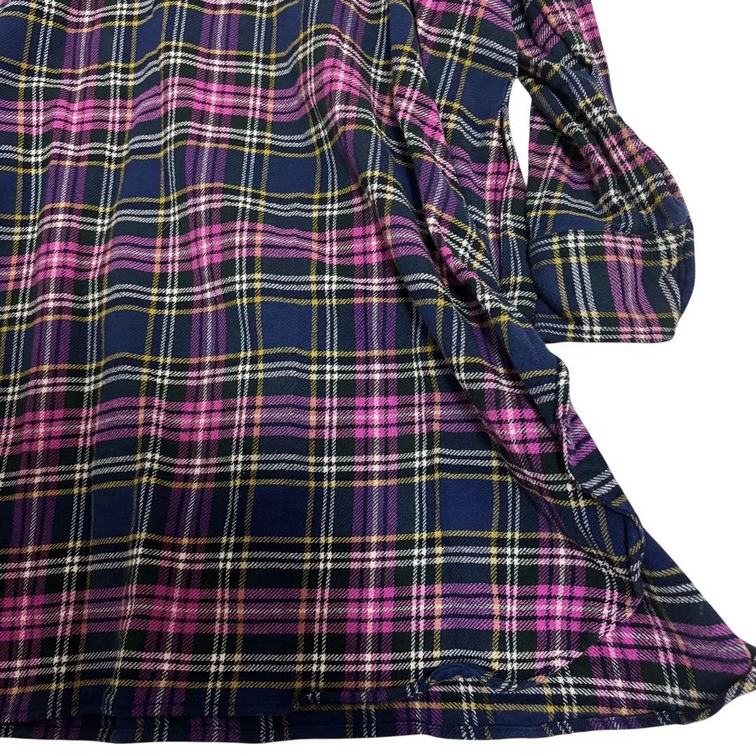 美品 45R インドネル フリルチュニック チェック 背中Rロゴ刺繍 ピンク F