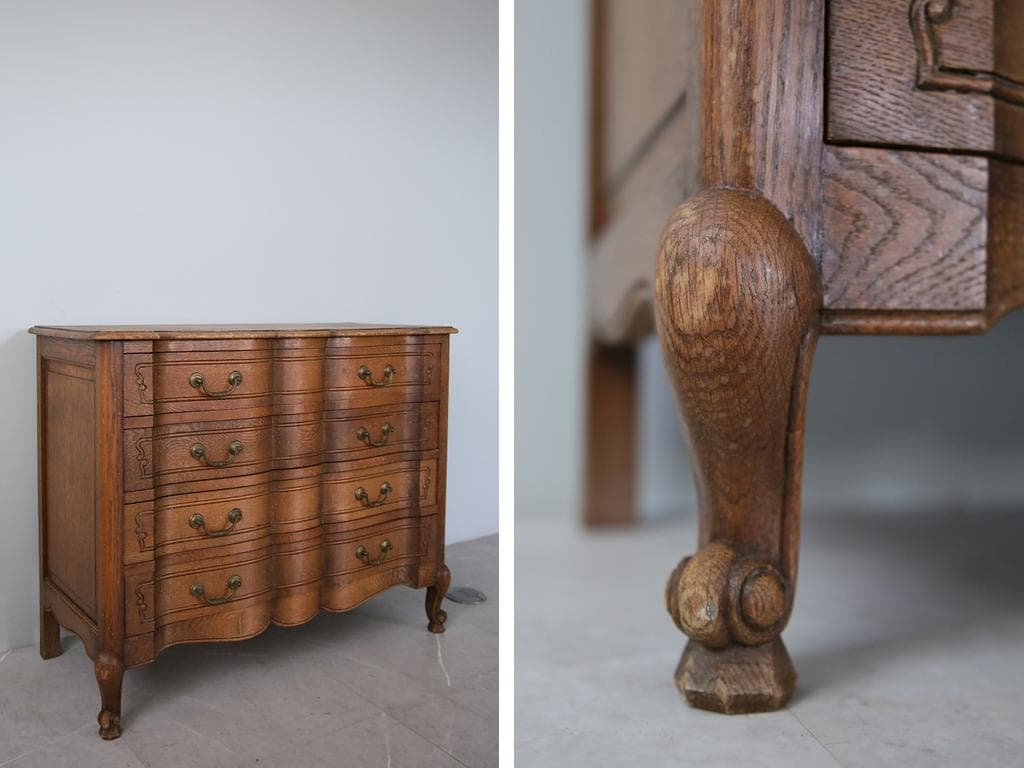 フランスアンティーク猫脚4杯ドロワー/木製チェスト/タンス/飾り棚(90-94)